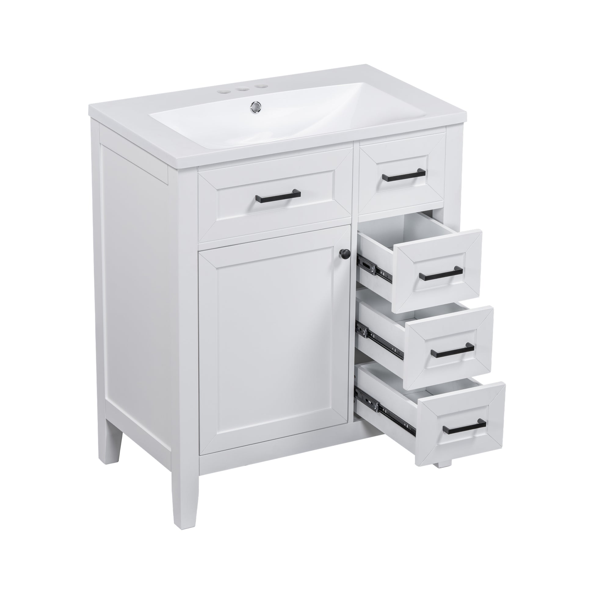 30" Bathroom Vanity With Sink Combo, White Bathroom Cabinet With Drawers, Solid Frame And Mdf Board White Solid Wood Mdf