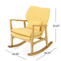 Elegant Solid Wood Rocking Chair With Yellow Linen Cushion Yellow Fabric