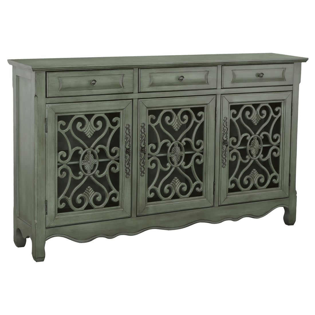 Traditional Wooden Accent Cabinet With 3 Storage Drawers, Green Green Wood