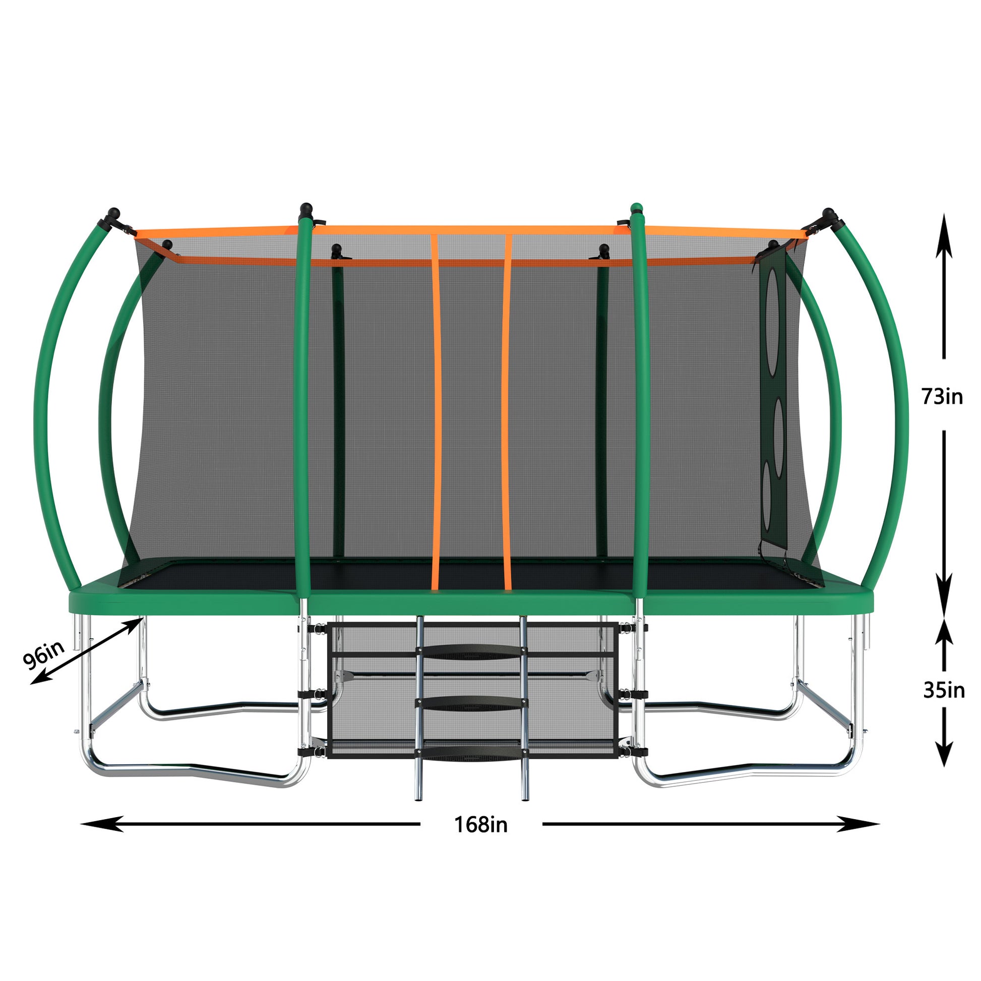 8X14Ft Outdoor Square Trampolines For Kids Adults Long Rectangular Tumbling Trampoline Green Metal