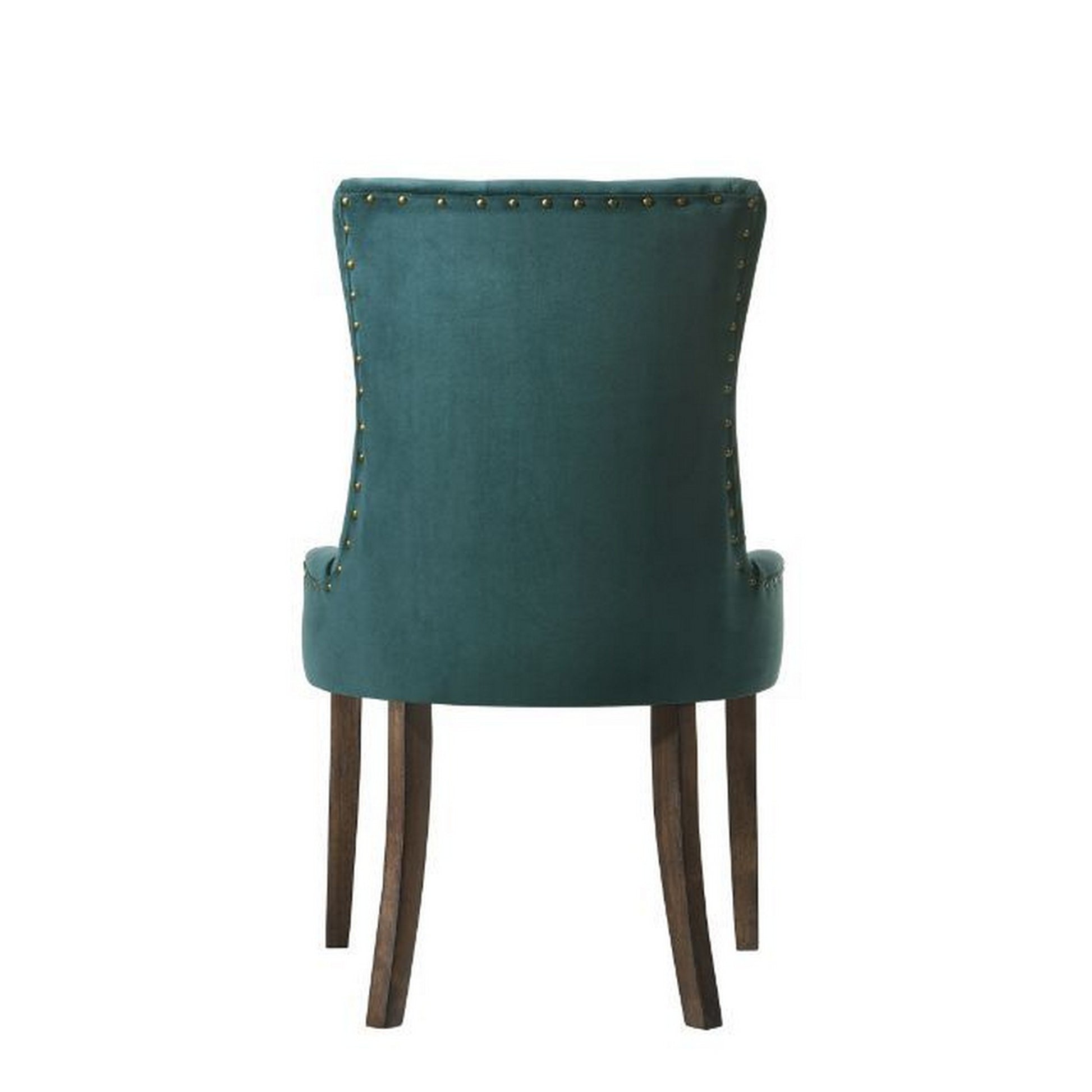 Esme 24 Inch Solid Wood Dining Chair, Velvet, Tufted, Set Of 2, Green Brown Green Wood Fabric