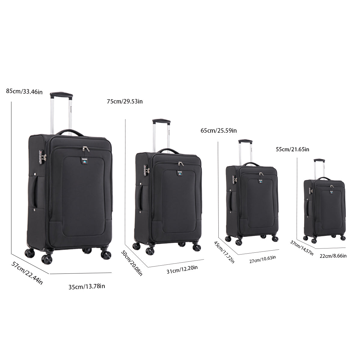 Four Piece Fabric Luggage Set, Expandable Suitcase For Travel, School And Business Trip 20 24 28 32In Black Fabric