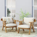 Outdoor Acacia Wood Club Chairs With Cushions Set Of 2 , Teak Finish Beige, 30.75