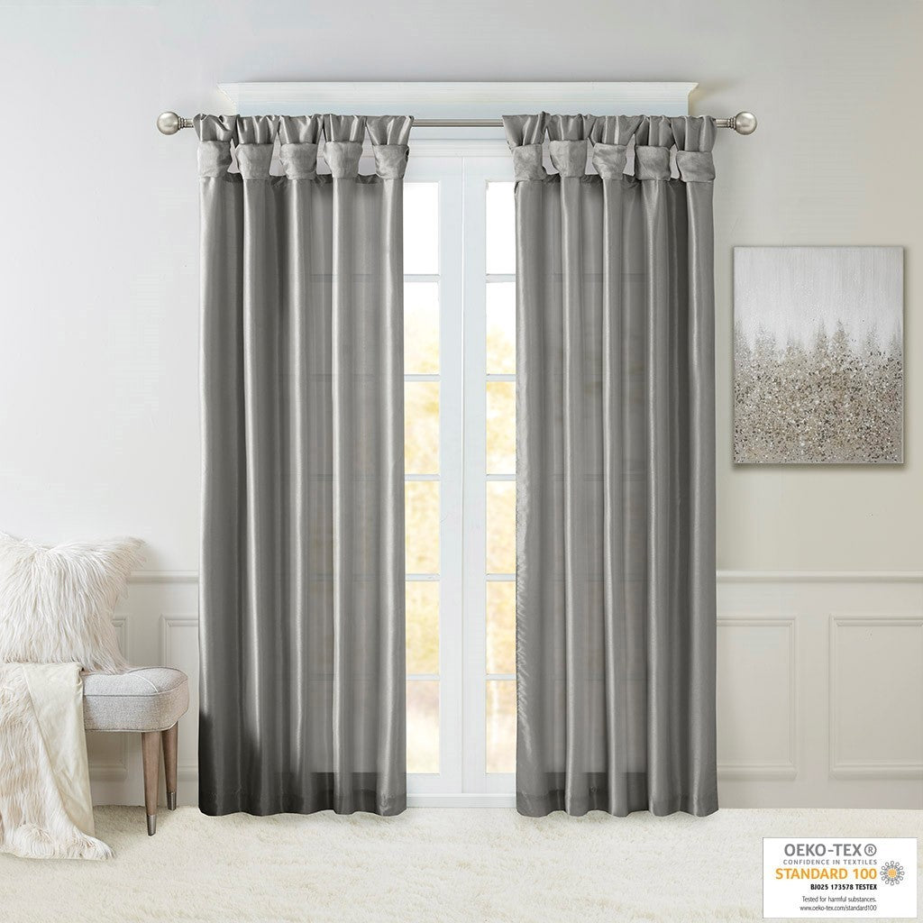 Twist Tab Lined Window Curtain Panel Only 1 Pc Panel Charcoal Polyester