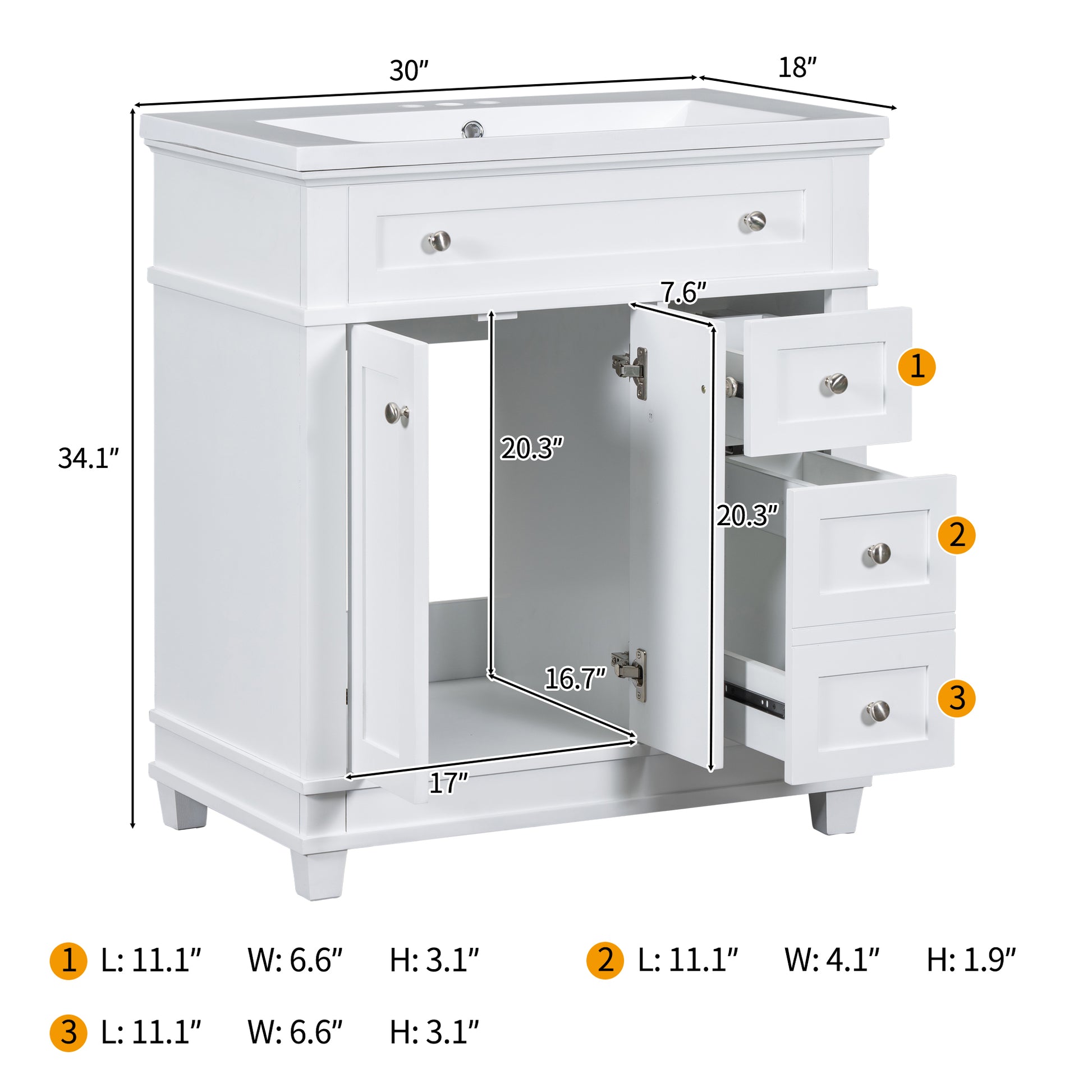 30" Bathroom Vanity Cabinet With Sink Combo Set, Undermount Resin Sink, Free Standing Vanity Set With 2 Drawers& Soft Closing Doors, Solid Wood Frame Bathroom Cabinet, White 2 White 2 1 Bathroom Freestanding Solid Wood Mdf Resin Painted