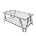 Silver Stainless Steel Double Layer Clear Tempered Glass Coffee Table For Bed Room, Living Room Clear,Silver Modern Rectangular Stainless Steel,Tempered Glass