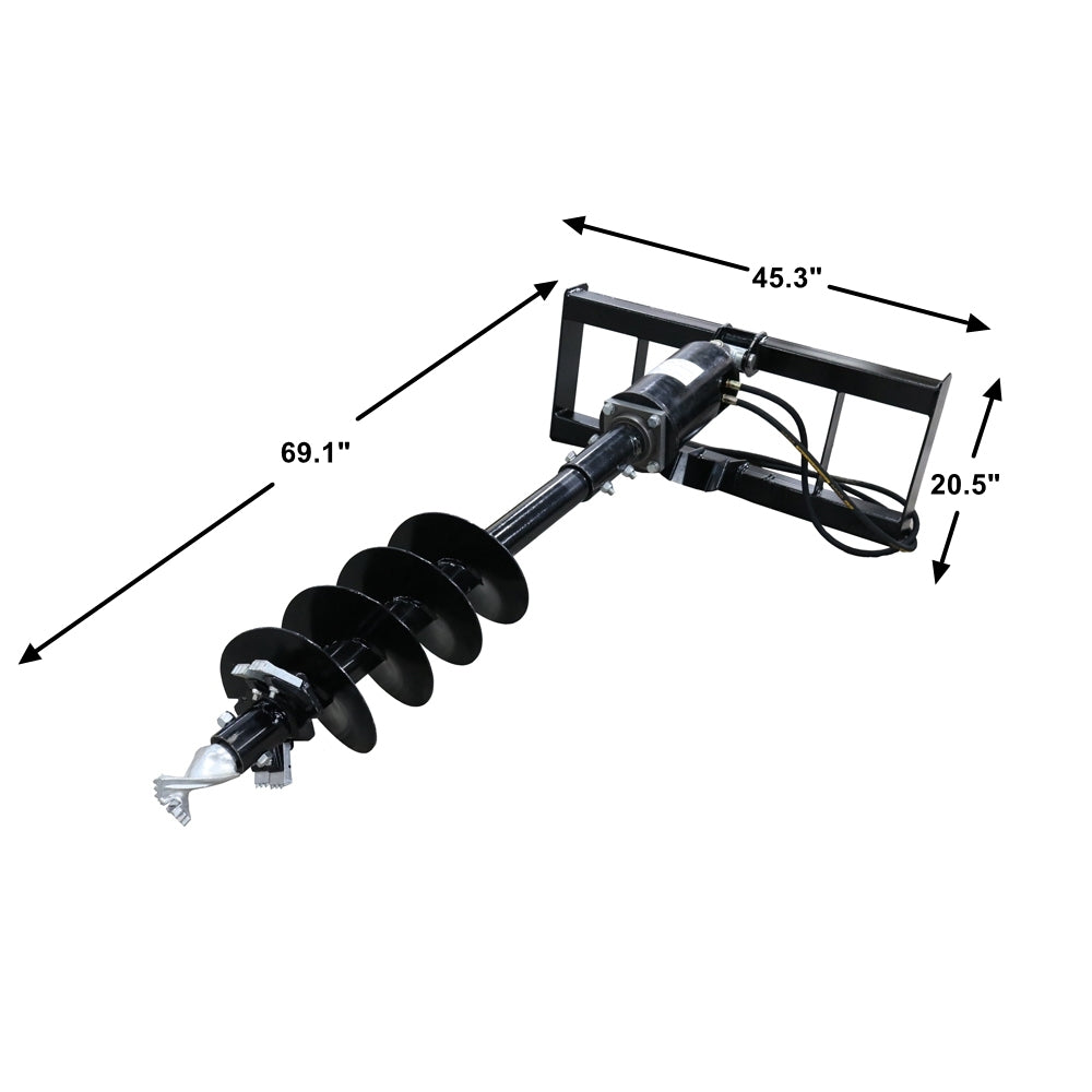 Skid Steer Post Hole Auger Drive Attachment, 18" Diameter Auger, 46" Drilling Depth, Standard Flow Black Steel