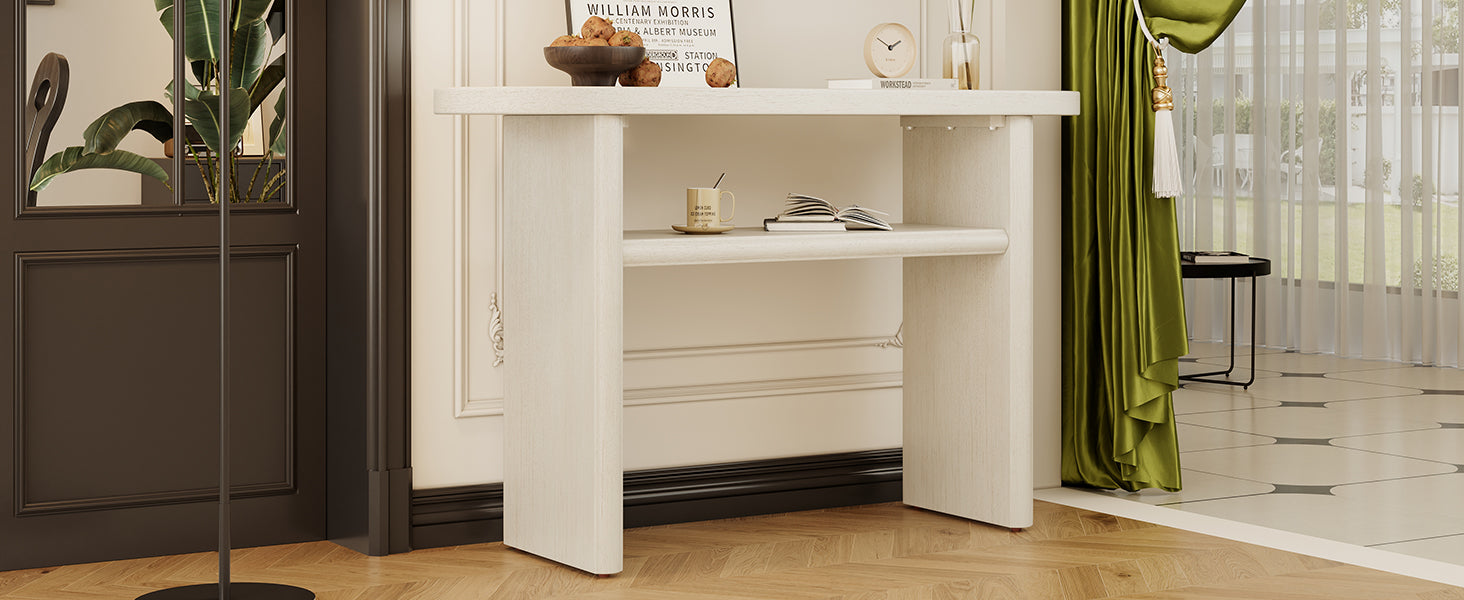 Elegant Minimalist Console Table With Rounded Edges And Sturdy Shelf Design For Entryway, Living Room Gray Wash Gray Wash Solid Wood Mdf