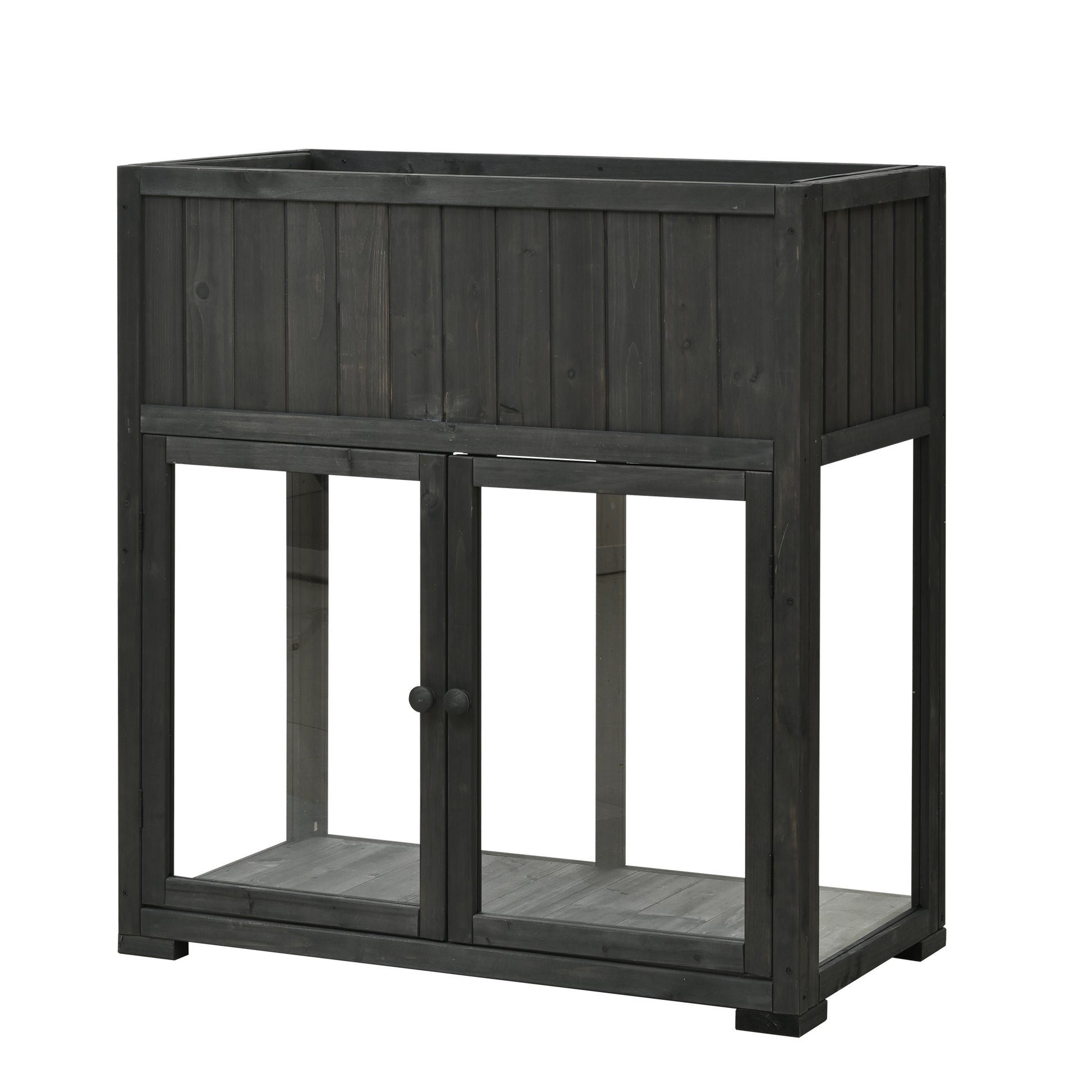 Patio 35.4''X17.7''X37.4'' Mini Wood Cold Frame, Compact 2 Doors Garden Greenhouse With Wheels, Raised Bed With Liner For Indoor Outdoor Use, Black Black Garden & Outdoor Casual Wood