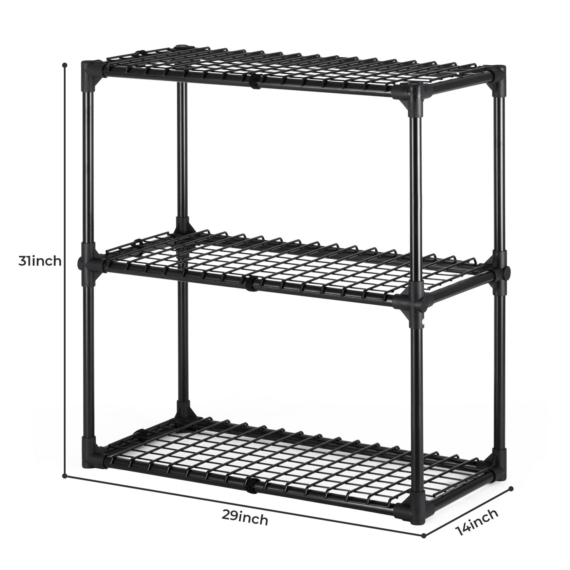 3 Shelf Wire Rack 1Pack Black Steel