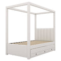 Twin Size Upholstery Canopy Platform Bed With Trundle And Three Storage Drawers, Beige Twin Beige Upholstered