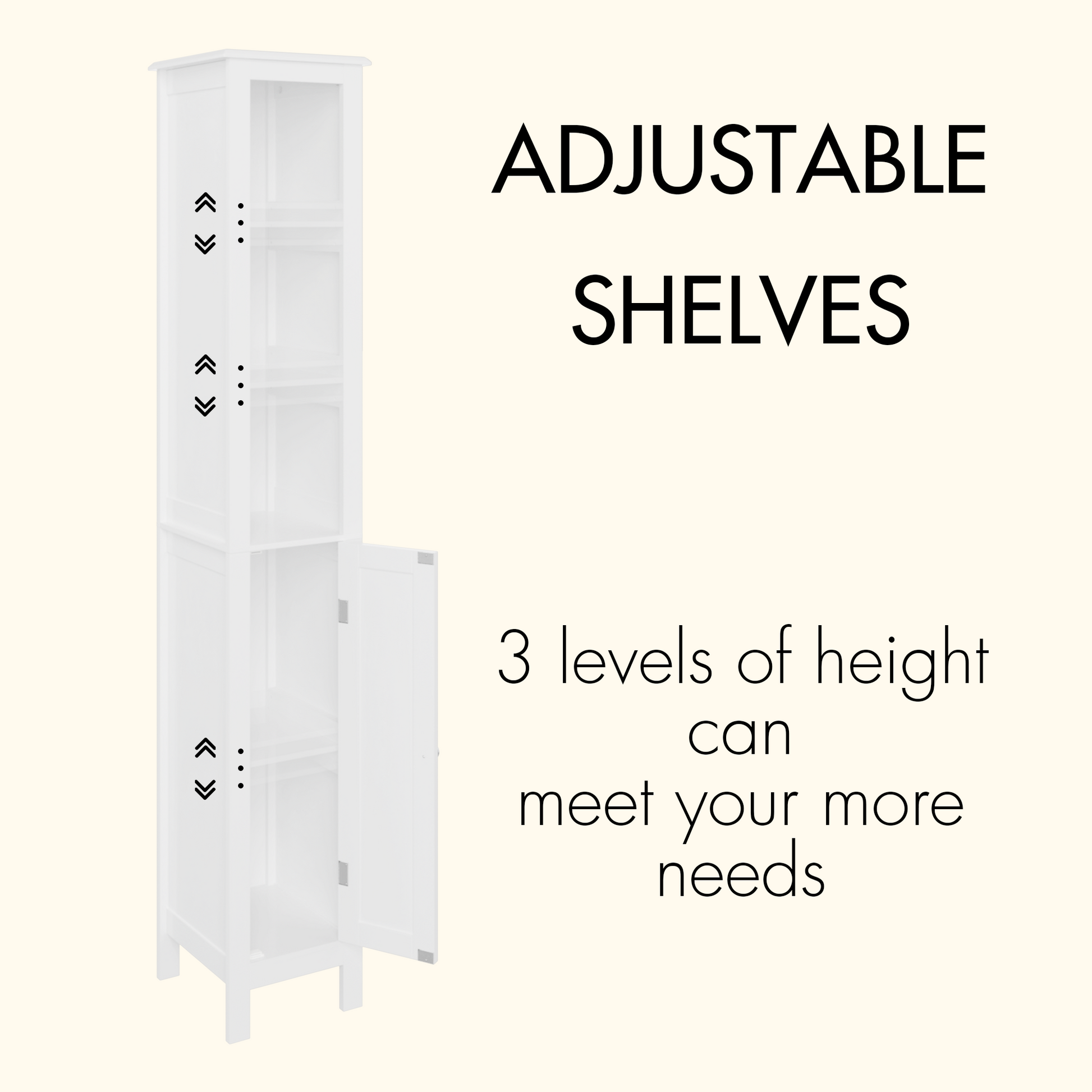 66.92" Tall Bathroom Storage Cabinet With Adjustable Shelves,1 Doors Freestanding Cabinet With Anti Tip, Open Compartments, For Home, Small Spaces, Bathroom,Kitchen, Living Room, White White 1 3 60 In & Above Mdf