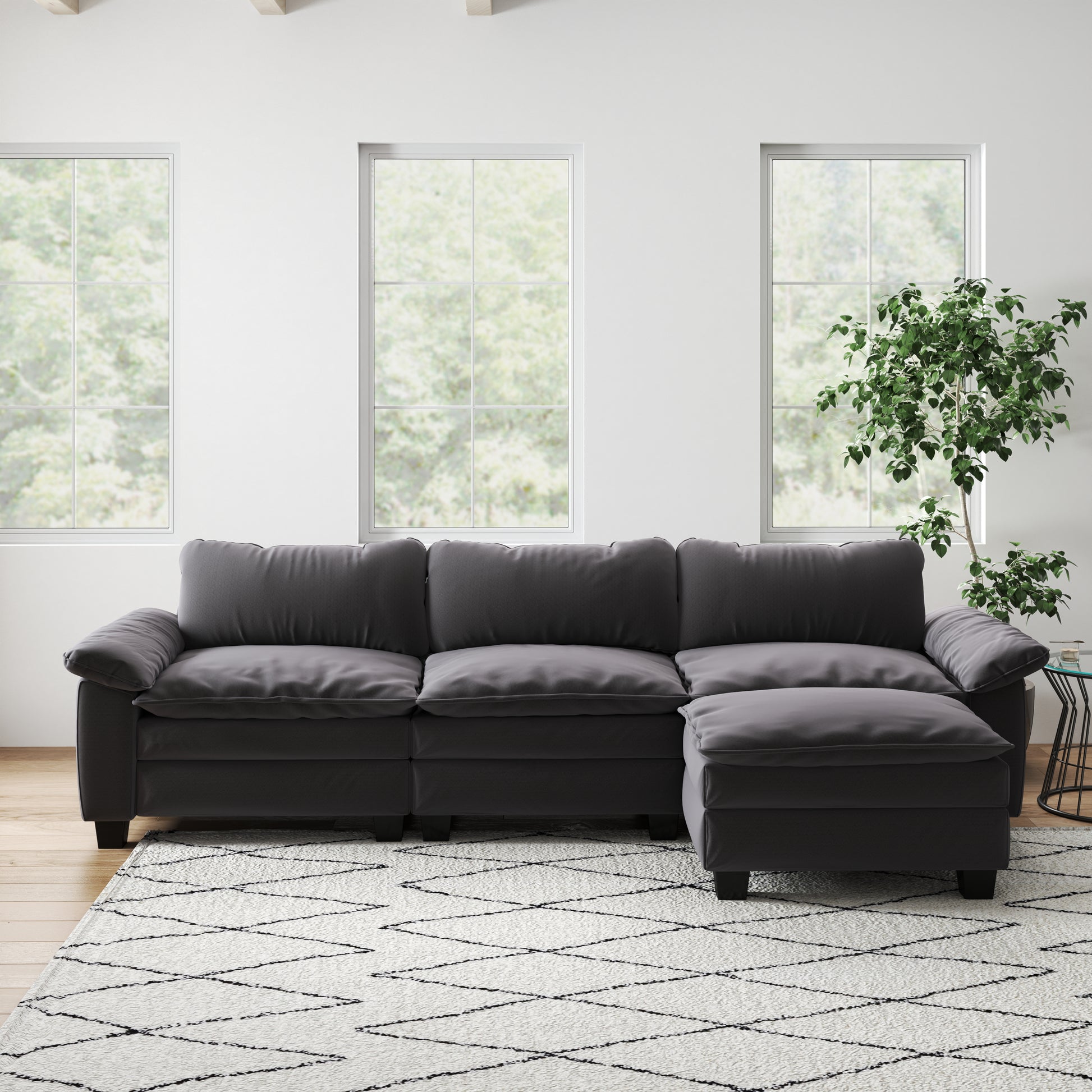 Living Room Furniture Luxury Sectional Sofa Couch With Ottoman Soft Velvet Upholstered Sofa Grey Grey Foam Velvet 3 Seat