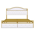 Metal Platform Bed With 2 Drawers, Storage Headboard, Queen, Gold Queen Gold White Fabric Metal