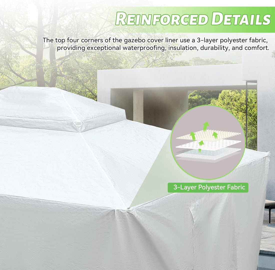 12'X14' Gazebo Cover For Hardtop Gazebos, Outdoor Universal Winter Gazebo Cover With Sidewalls And Mesh Windows, All Season Waterproof Enclosed Gazebo Cover, White White Polypropylene