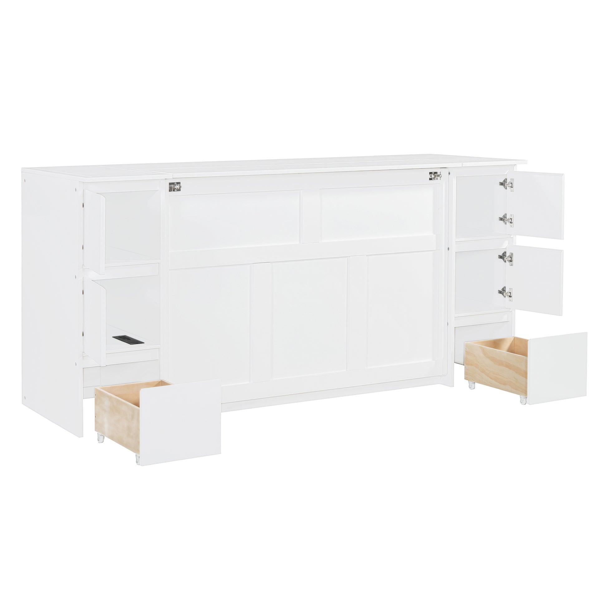 Full Size Murphy Bed With Drawers, Cabinets And Usb Ports,White Full White Mdf Lvl