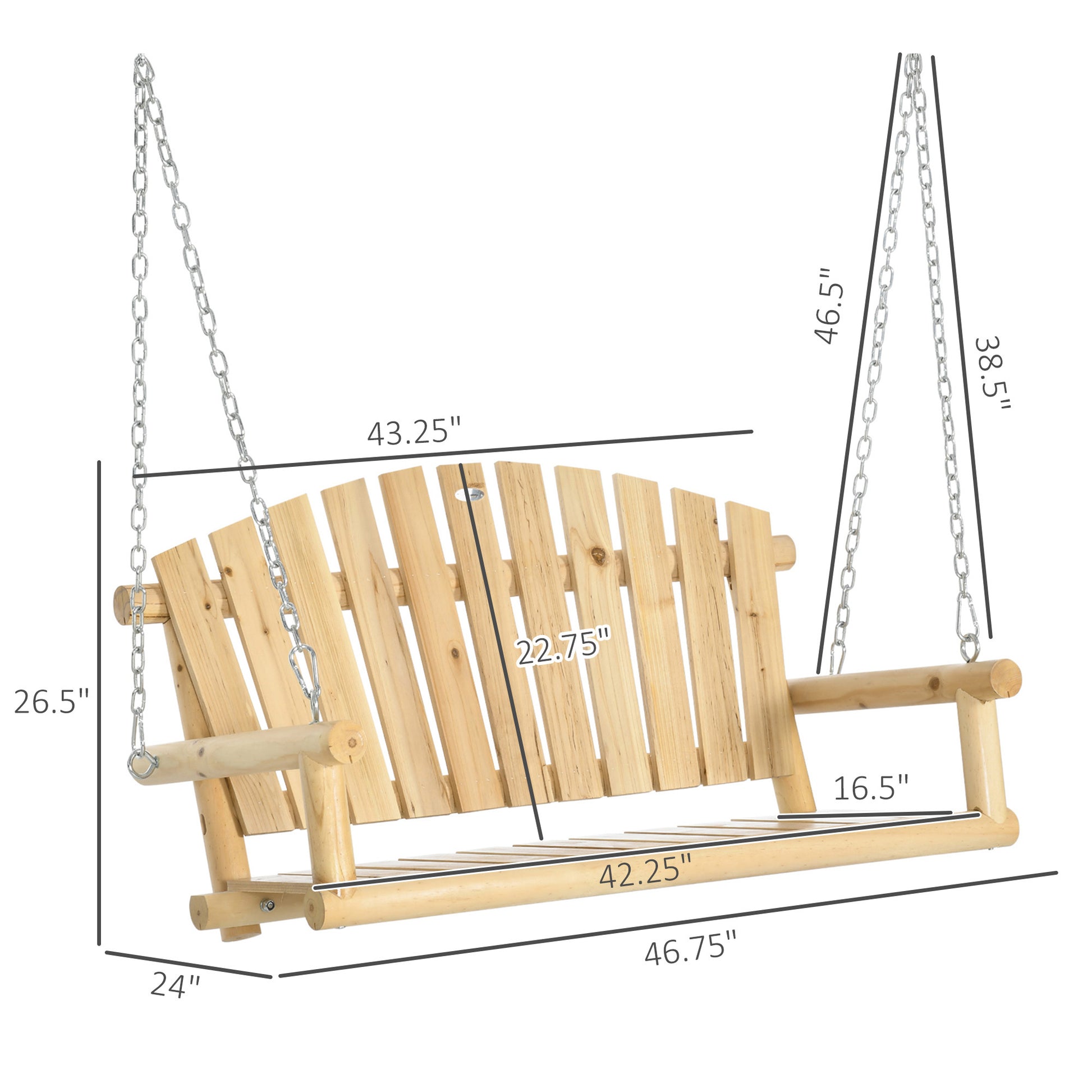 Outsunny 2 Seater Porch Swing, Hanging Outdoor Swing Bench With Metal Chains For Deck, Patio, Garden, Backyard Natural Wood Wood