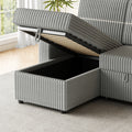 85 Inches Corduroy Sofa Bed, 3 Seater Sleeper Sofa With Storage Chaise, Square Handrail With Two Cup Holder And Usb Charge Port, Pull Out Couch For Living Room Light Grey Corduroy 3 Seat