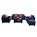 Outdoor Garden Patio Furniture 7 Piece Pe Rattan Wicker Cushioned Sofa Sets And Coffee Table, Patio Furniture Set Outdoor Couch Outdoor Couch Patio Furniture Outdoor Sofa Patio Couch Yes Complete Patio Set Dark Coffee Blue Seats 6 Weather Resistant Frame