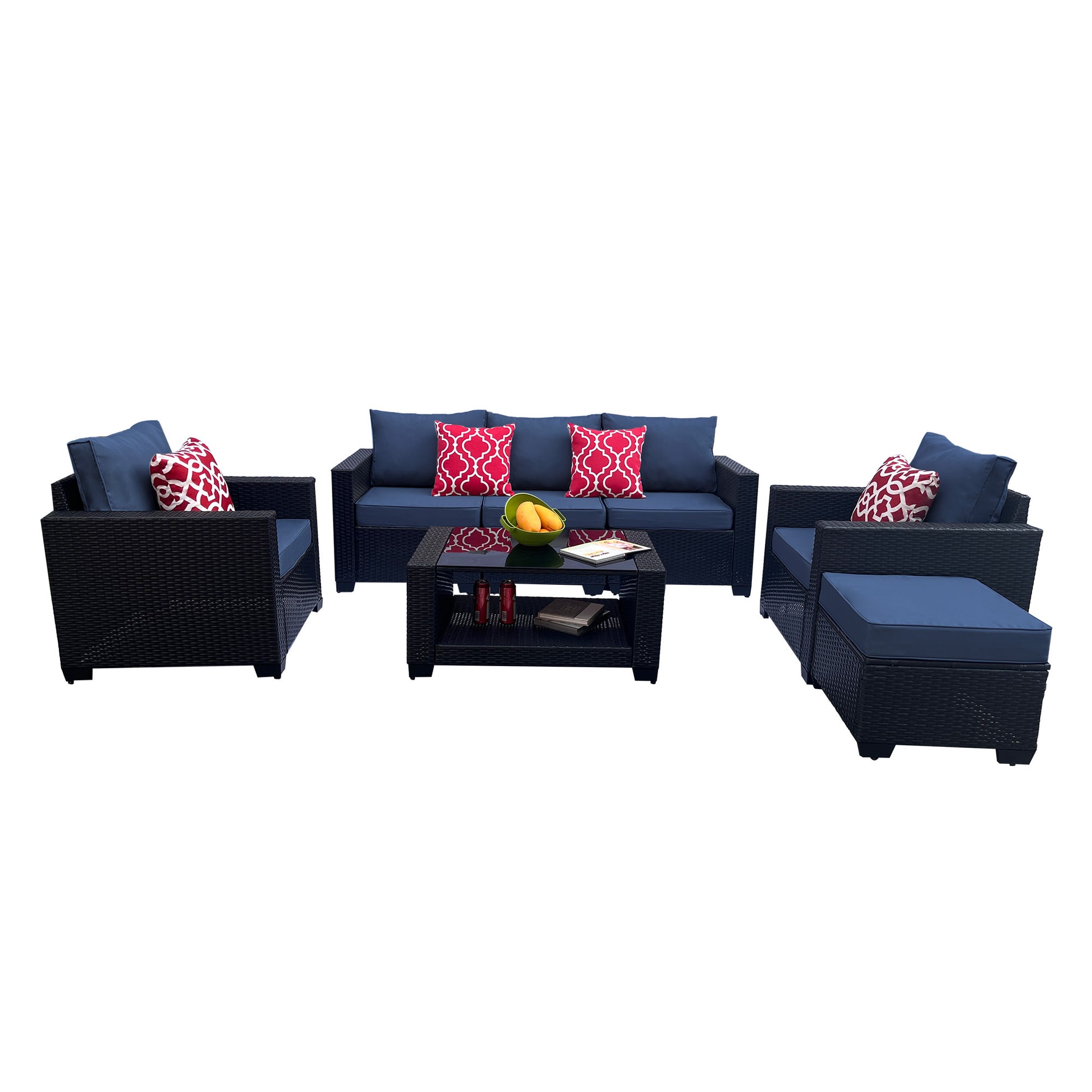 Outdoor Garden Patio Furniture 7 Piece Pe Rattan Wicker Cushioned Sofa Sets And Coffee Table, Patio Furniture Set Outdoor Couch Outdoor Couch Patio Furniture Outdoor Sofa Patio Couch Yes Complete Patio Set Dark Coffee Blue Seats 6 Weather Resistant Frame