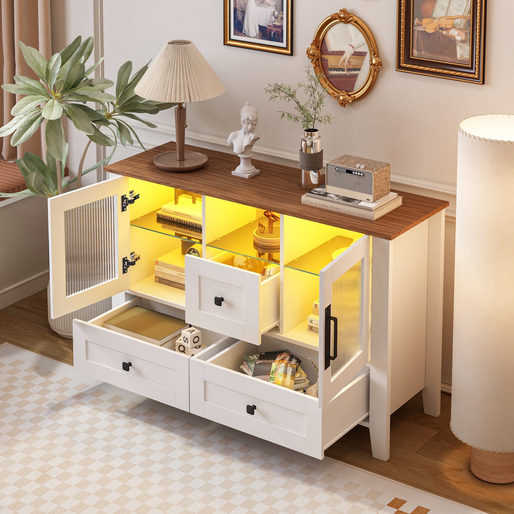 Drawerdresser Cabinet,Barcabinet,Buffetsideboard,Storagecabinet,Buffet Server Console Tablestorge,Changhong Glass Door,Toughened Glass Shelf,Fordining Room,Living Room,Kitchenhallway,Color:White Brown 5 Or More Spaces Brown Antique White Primary Living