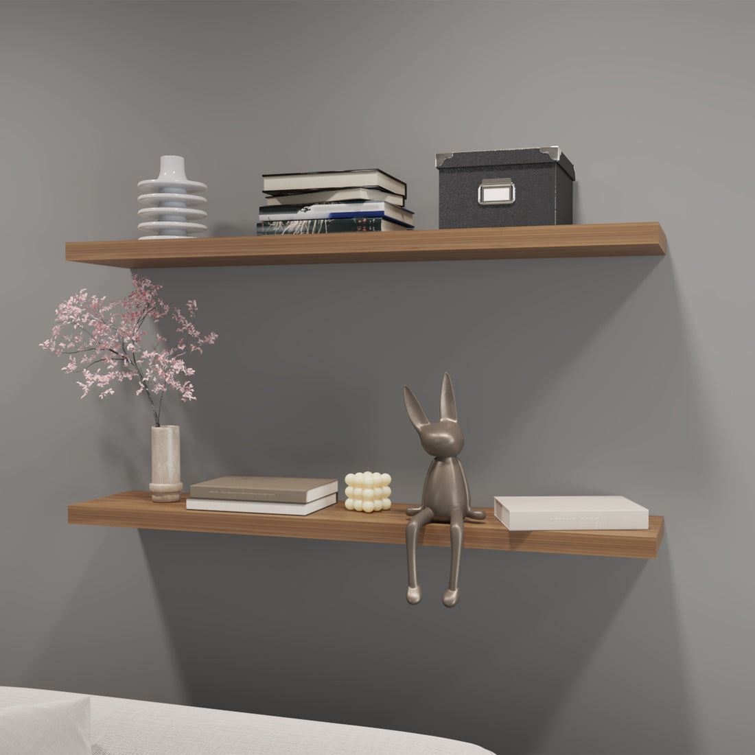 Greer Floating Shelf In Melamine X2,Mahogany Gales Mahogany Primary Living Space Modern Pine Particle Board Melamine