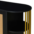 2 Door Elegant Curved Dining Cabinet With Gold Trim And Woven Rattan Doors For Dining Room Black Black Particle Board