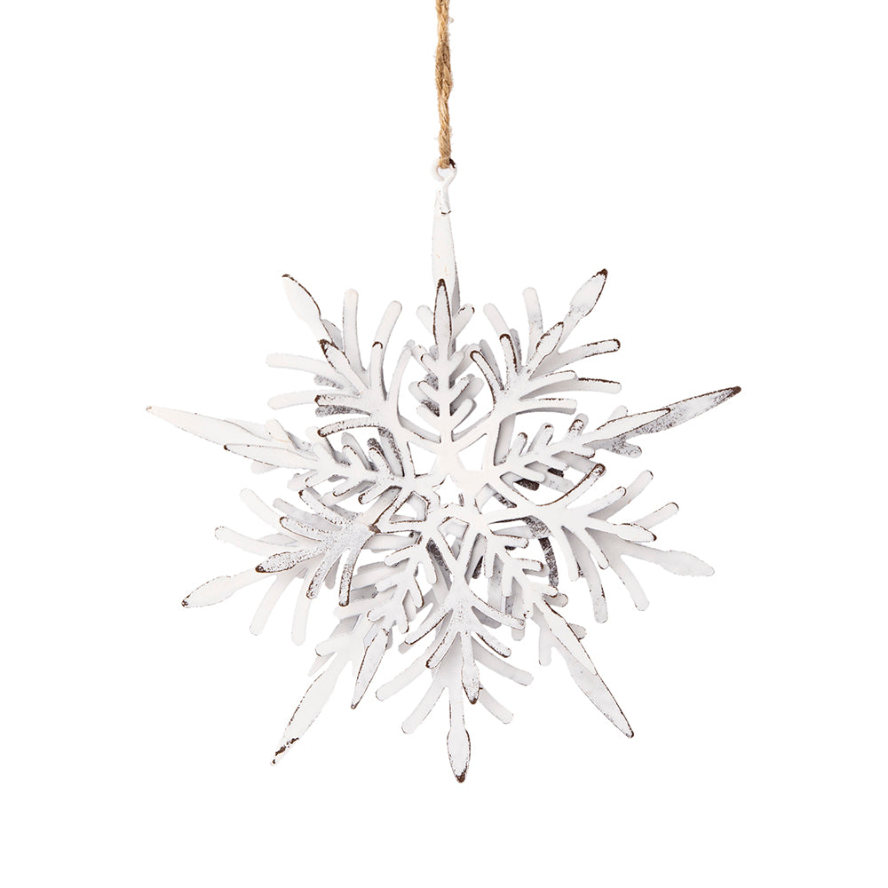 6.1X1.8X6.3" Iron Snowflake Hanger, Decorative Hanging Ball Christmas Tree Ornaments For Holiday Party Decorations, Set Of 6 White Iron