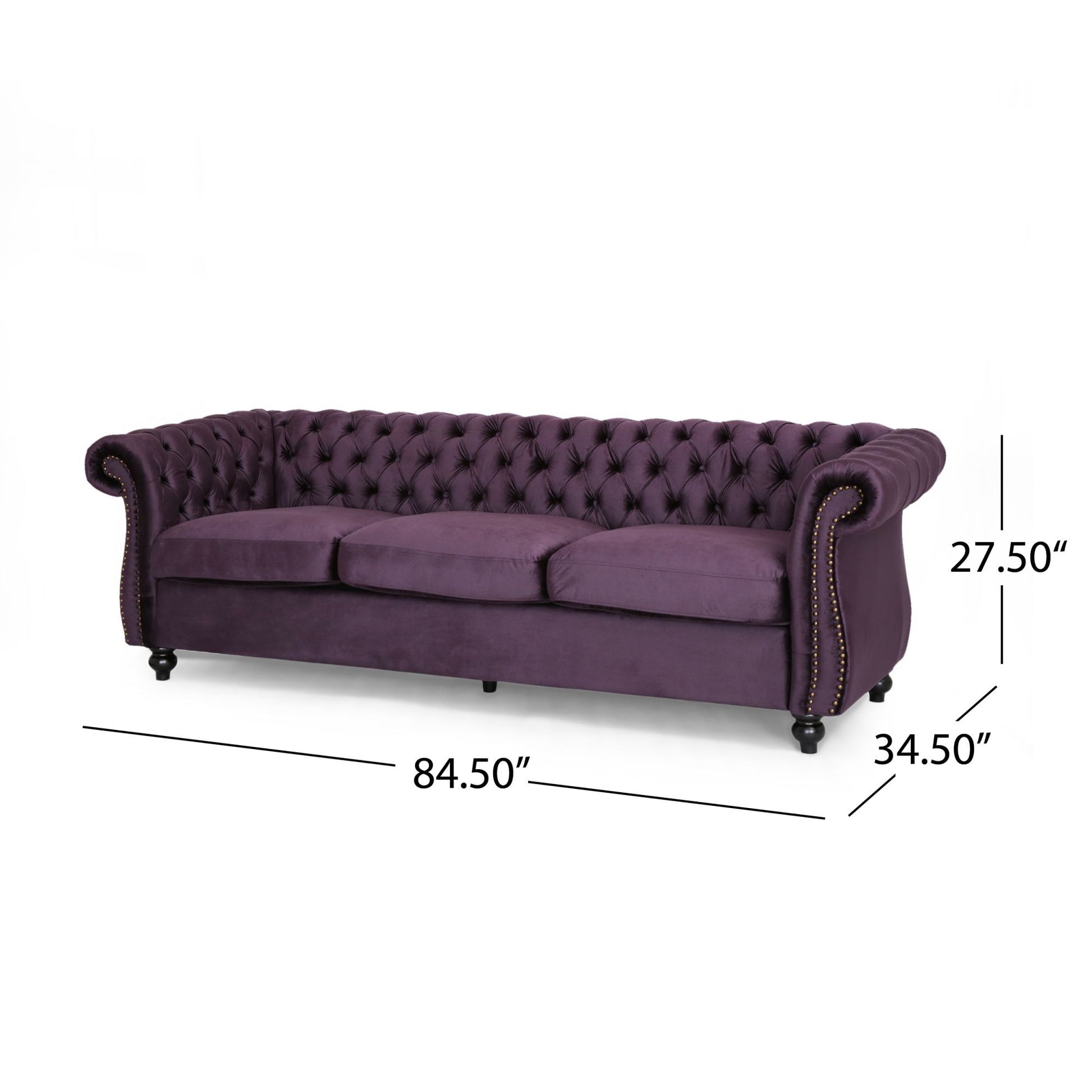 Luxurious 3 Seater Purple Velvet Sofa, Featuring A Classic Design With Modern Elegance, Perfect For Adding Sophistication And Style To Any Living Room, Plush Comfort And Durable Craftsman Black Berry Wood Primary Living Space Medium Soft Tight Back