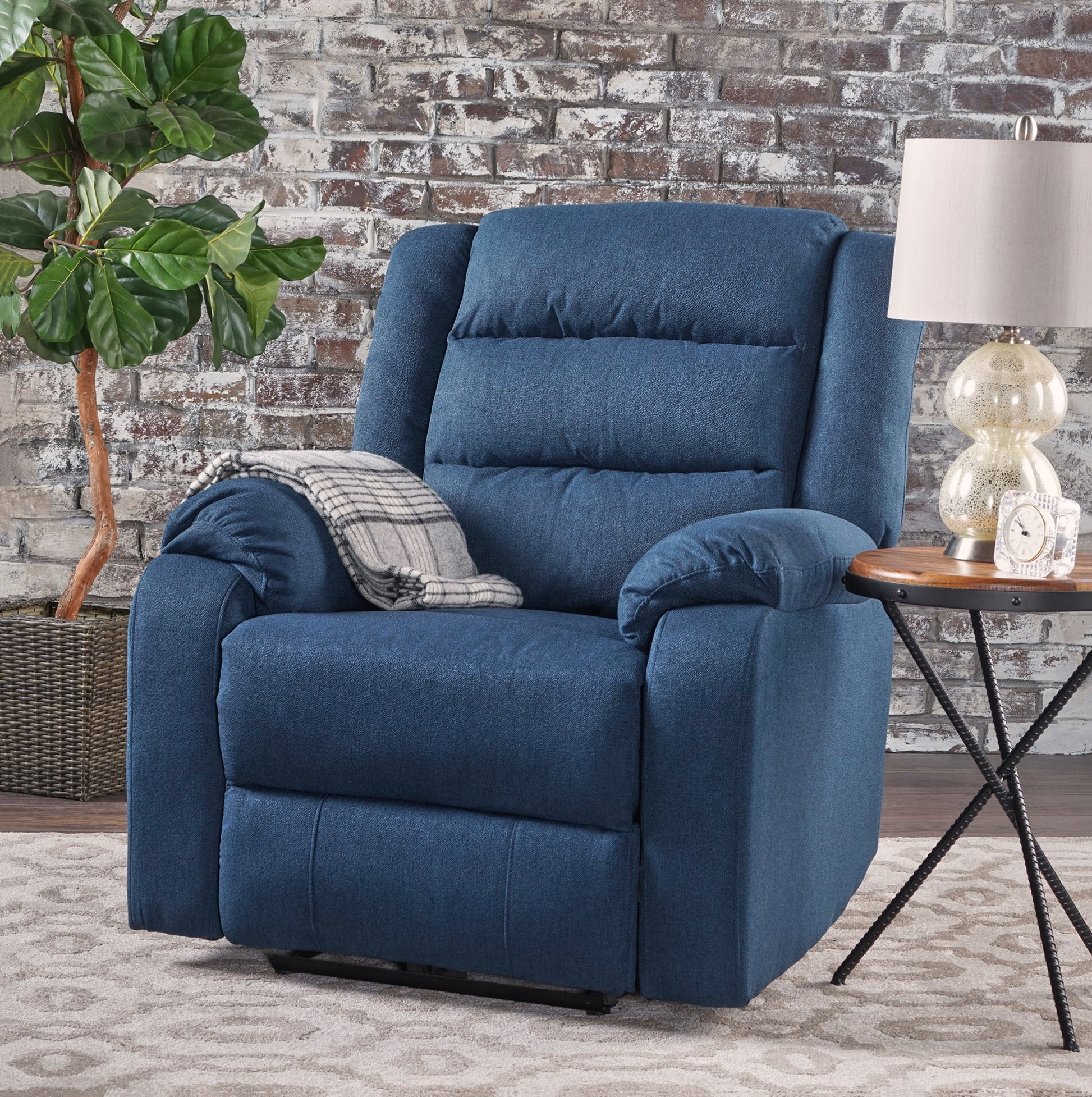 35.04" Wide Power Standard Recliner Navy Blue Fabric