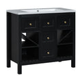 36'' Bathroom Vanity With Resin Sink Combo, Solid Wood Frame Bathroom Storage Cabinet, Freestanding Vanity Set With 5 Drawers& Soft Closing Doors Same As Sw000141Aab Black Bathroom Solid Wood Mdf Resin