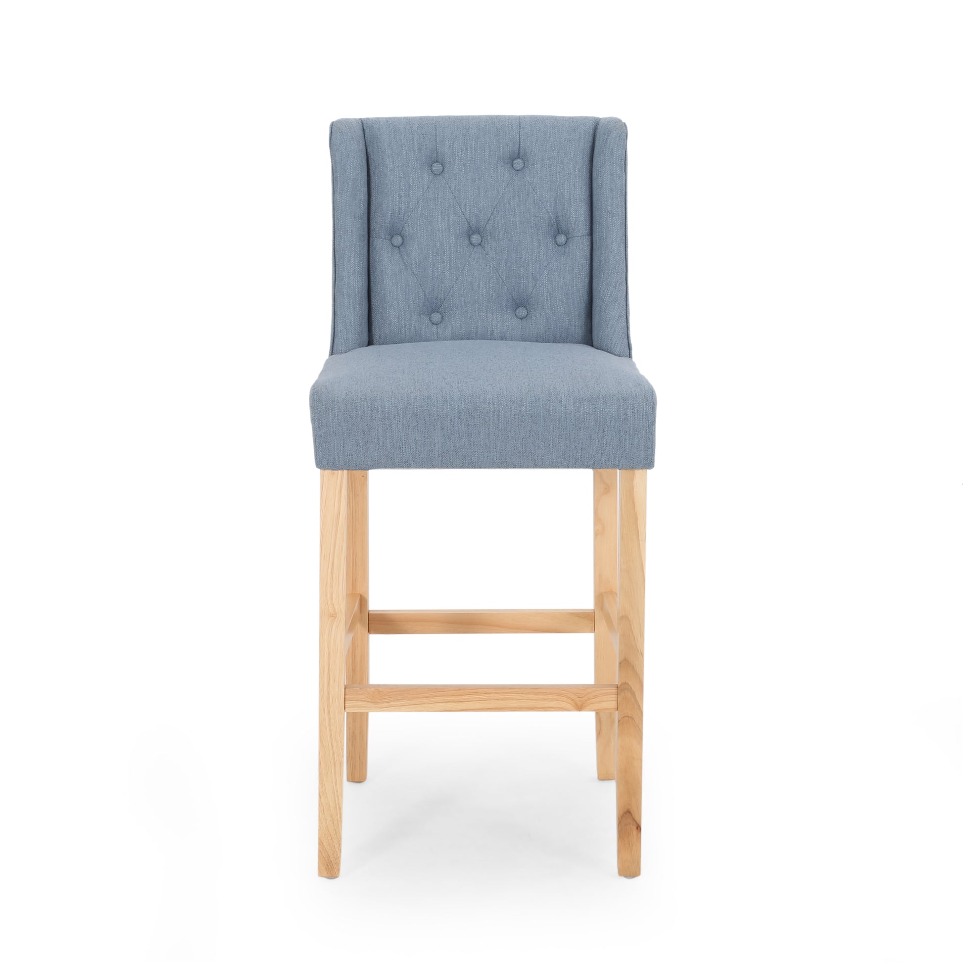 Vienna Contemporary Fabric Tufted Wingback 31 Inch Counter Stools, Set Of 2, Light Blue And Natural Light Blue Fabric