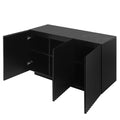 Led Carved Line 3 Door Storage Cabinet,Sideboard Buffet Cabinet With Adjustable Shelf,Large Storage Accent Cabinet For Living Room,Dining Room 5 Or More Shelves Black Primary Living Space Adjustable Shelves Luxury,Modern Particle Board Mdf