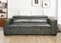 88 Inch Convertible Sofa Couch With Pull Out Bed, Modern Lounge Sleeper Sofa Set With Adjustable Headrest, Sofa Bed Furniture For For Living Room, Apartment,Basement,Grey Light Brown Wood Primary Living Space Heavy Duty Eucalyptus 3 Seat Grey Faux