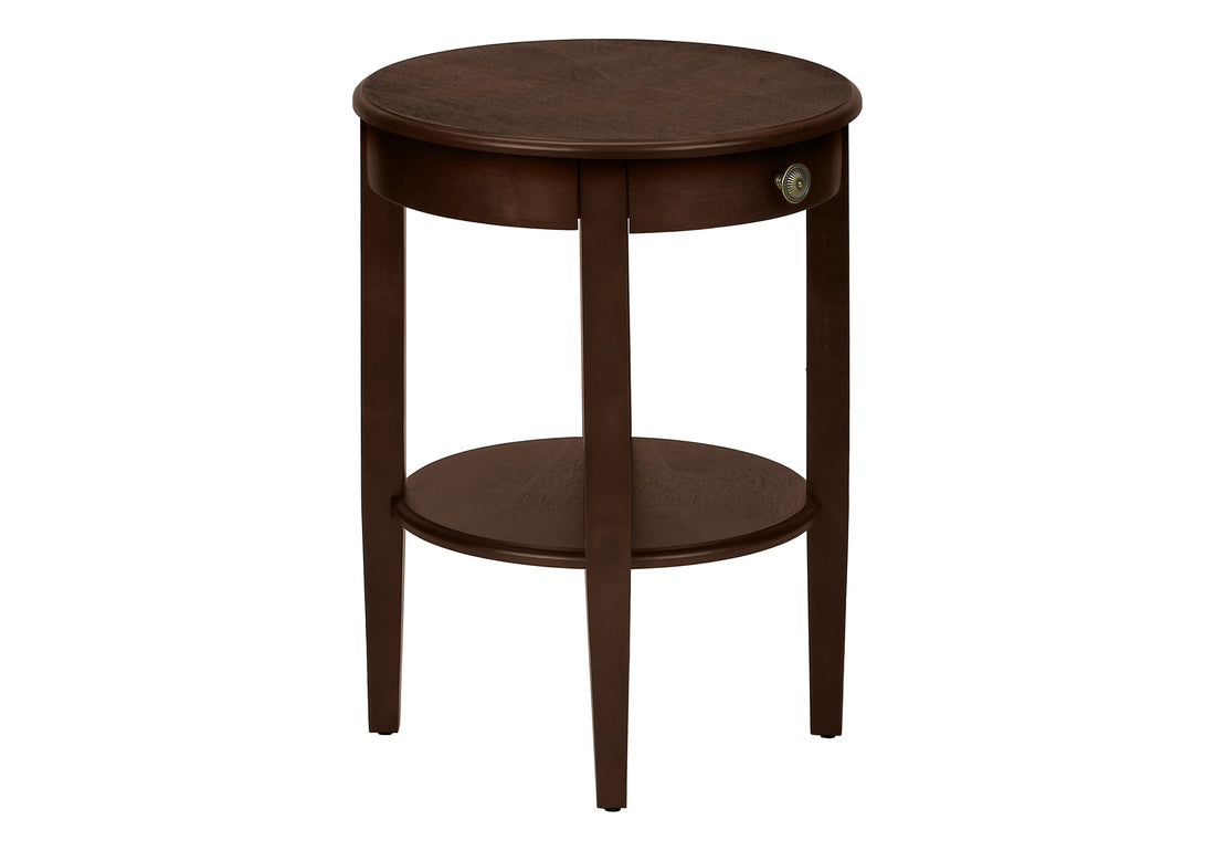 Accent Table, 2 Tier, End, Side Table, Round, Nightstand, Bedroom, Lamp, Brown Veneer, Transitional Espresso Mdf