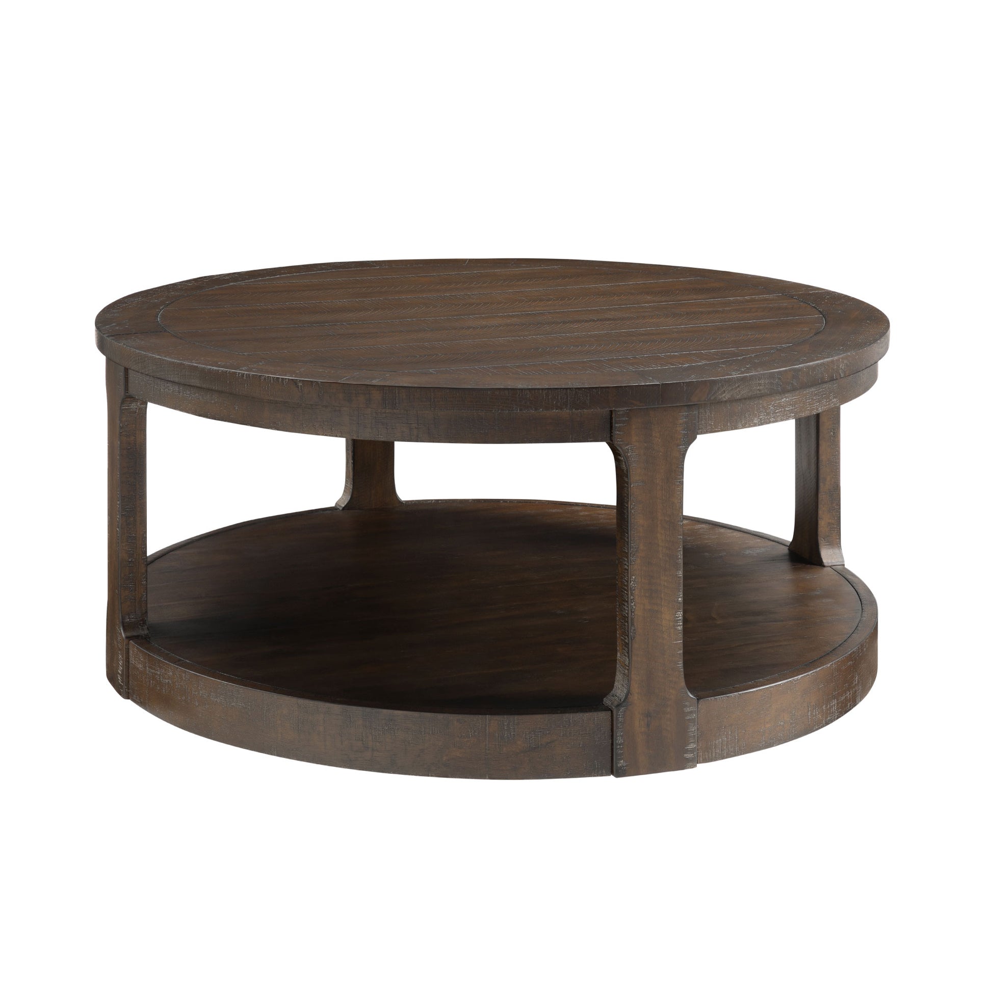 40Inch Large Curved 2 Tier Traditional Round Circle Wooden Center Coffee Table,Mid Century Rounded Table With Wheels ,Table For Living Room,Office,Apartment,Brown Dark Brown Solid Wood