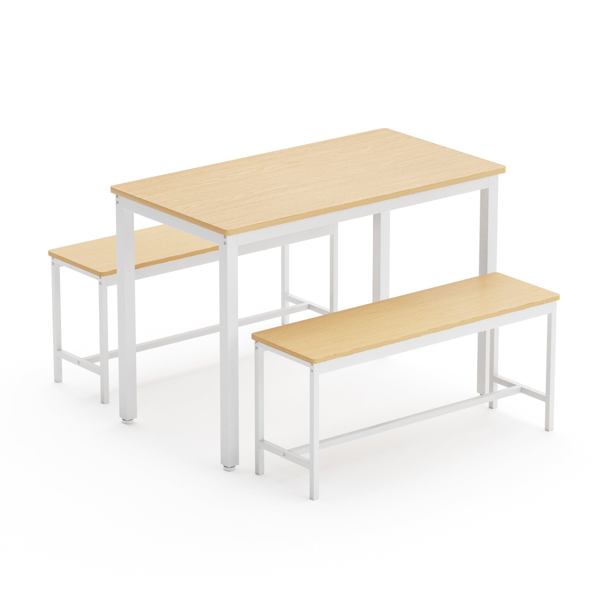 Dining Table Set, Bar Table With 2 Dining Benches, Kitchen Table Counter With Chairs, Industrial For Kitchen Breakfast Table, Living Room, Party Room, Natural And White43.3 L X23.6 W X 29.9 H White Natural Particle Board