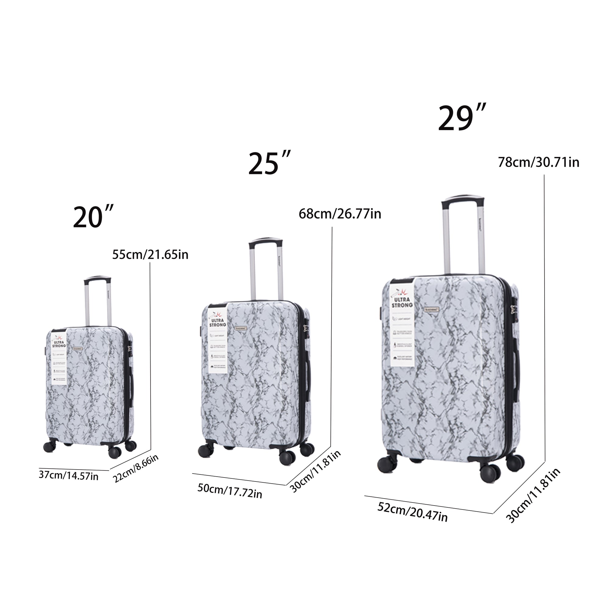 Luggage Sets 3 Piece Pc Multifunctional Large Capacity Suitcase Trolley Case, Pc Hard Shell Expandablewith Universal Wheels And Password Lock For Easy Carrying, 20 24 28In White Contemporary Pc