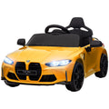 Qaba Bmw M4 Licensed Kids Electric Car, 12V Ride On Car With Parent Remote Control, Suspension, Handle Attachment, Battery Powered Kids Car With Led Lights, Music, Soft Start, Yellow Yellow Plastic