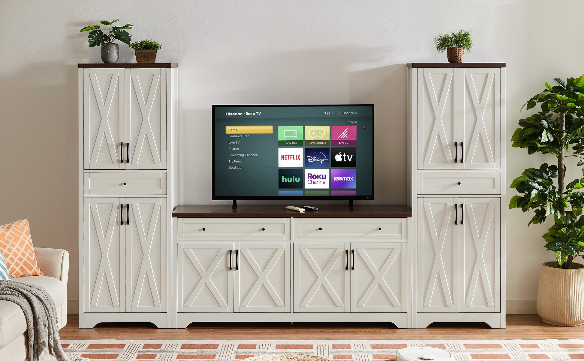 Tv Cabinet Combination Multifunctional Tv Wall For Living Room, White, 100'' X 15.7'' X 78.7''. White Walnut 60 69 Inches Particle Board Mdf