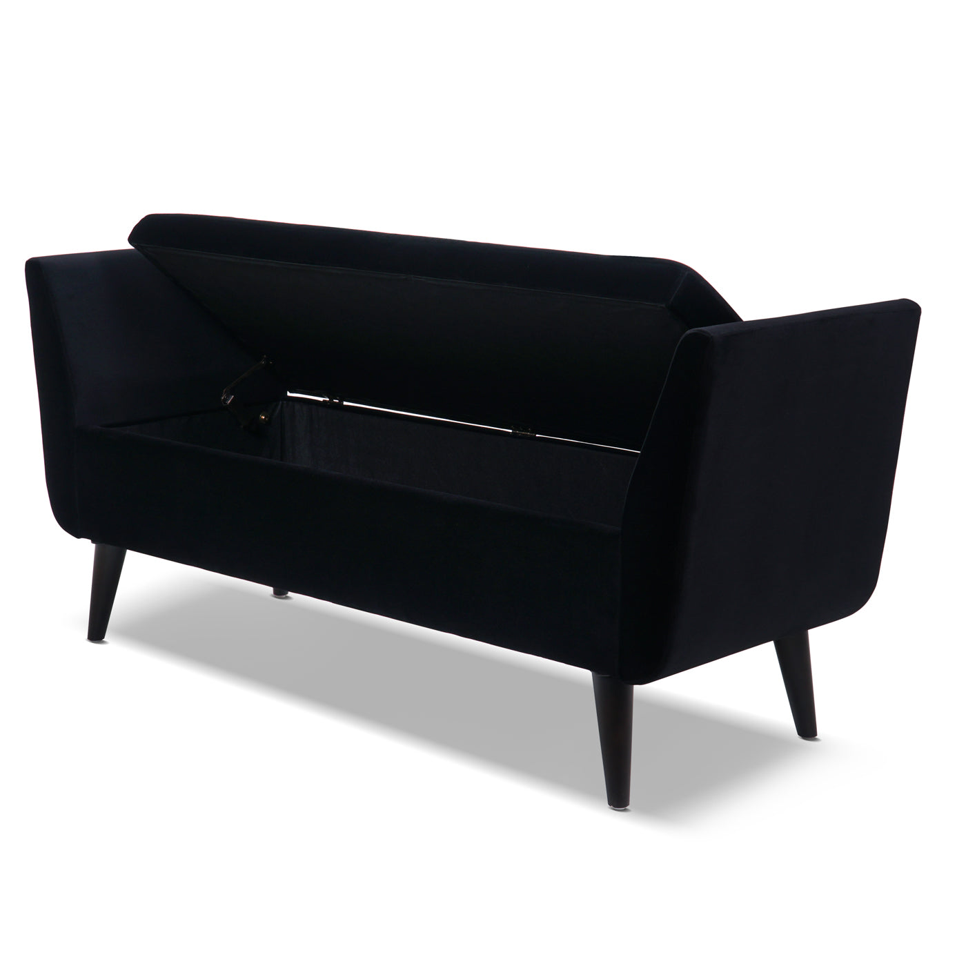 Duff 60" Mid Century Modern Upholstered Entryway Storage Bench, Anthracite Black Velvet Anthracite Foam Velvet