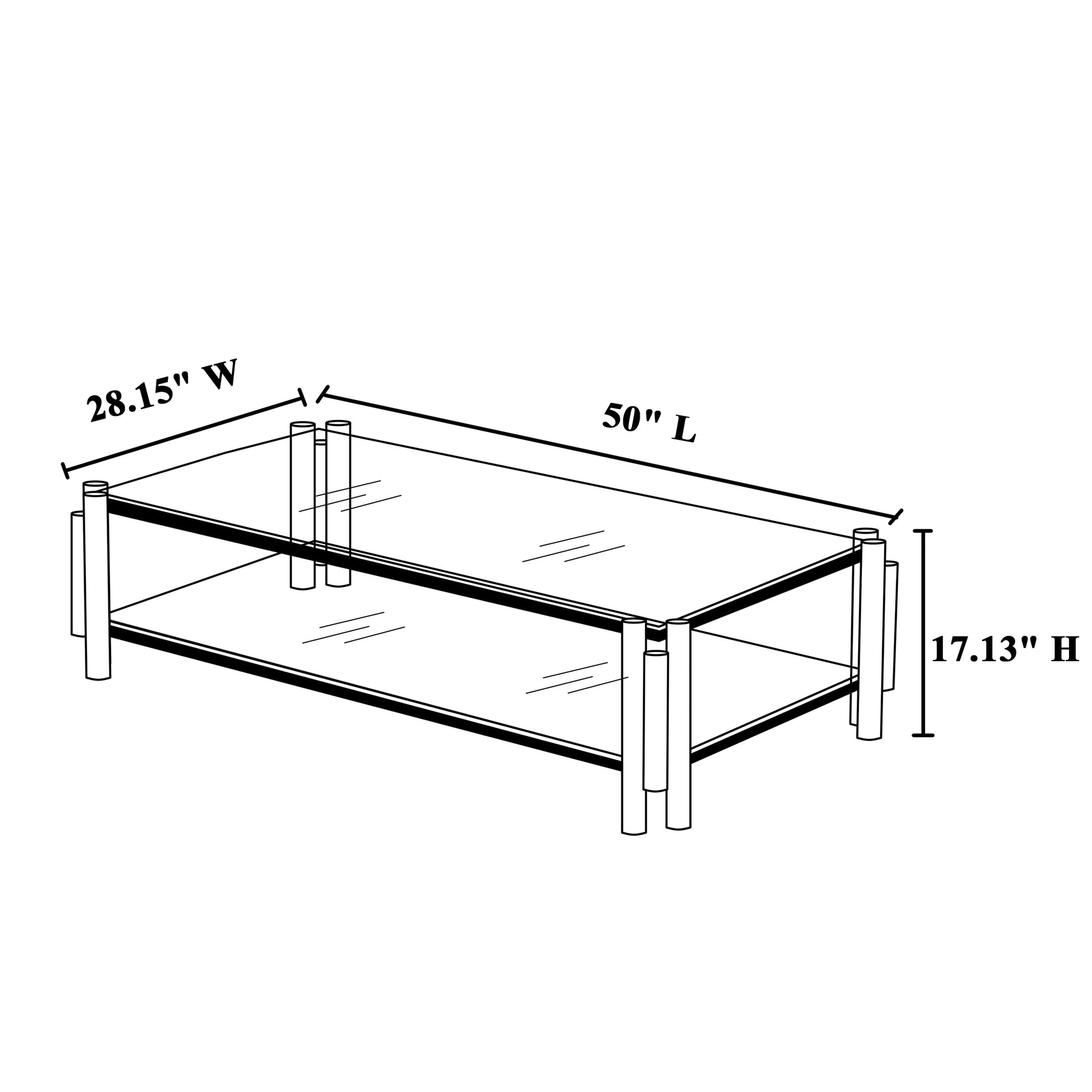 47" Wide Rectangle Modern Stainless Steel Coffee Table, Double Layer Clear Tempered Glass Coffee Table, Center Table With Storage, For Living Room Home Office, Easy Assembly, Silver Clear,Silver