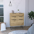 Augusta Dresser, Hairpin Legs, Three Drawers, Superior Top Light Oak Hinged Beige Drawer 2 Drawers Bedroom Ball Bearing Glides Modern 2 Or Less Particle Board Particle Board