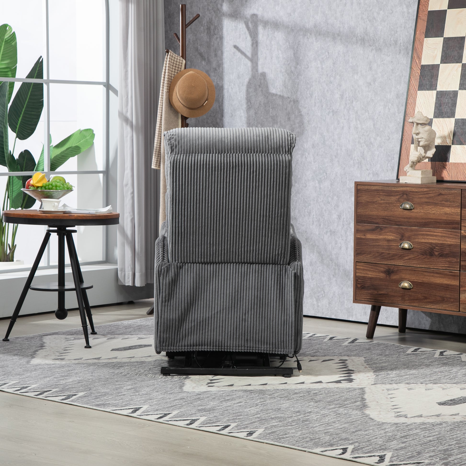 Coolmore Recliner Chair, Electric Recliner Chairs For Adults, Side Pocket Power Reclining Chair Pocket Springs Seat Cushion, Corduroy Fabric Recliner Sofa For Living Room, Bedroom, Home Theater Dg Dark Gray Foam Corduroy