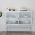 White Sideboard Storage Cabinet With Two Fluted Glass Doors Detachable Shelves Bottom Space For Living Room, Office, Dinging Room And Entryway Old Sku:W68743732 Gloss White Steel