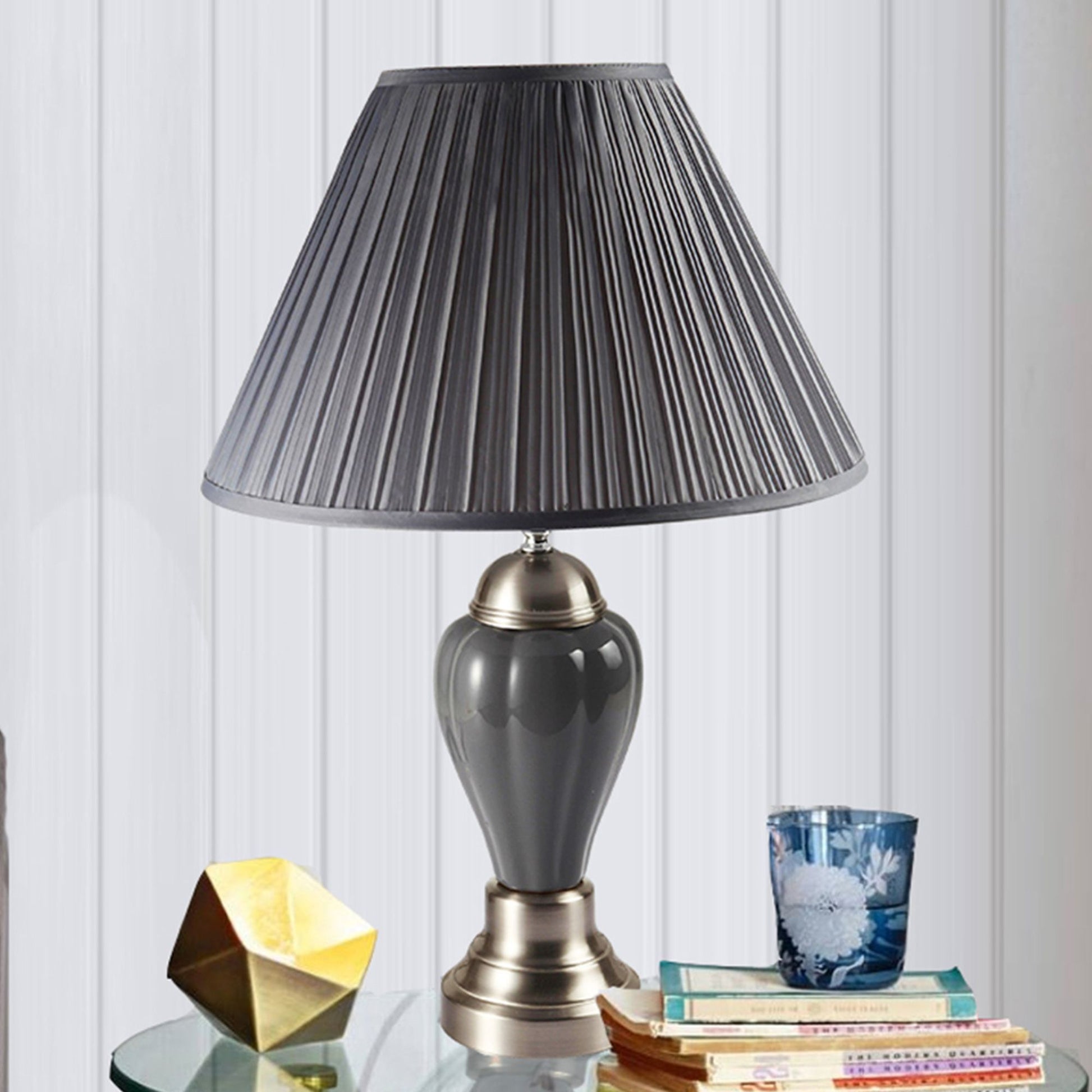 27.5" Tall Metal Table Lamp, Silver And Gray Multicolor Metal