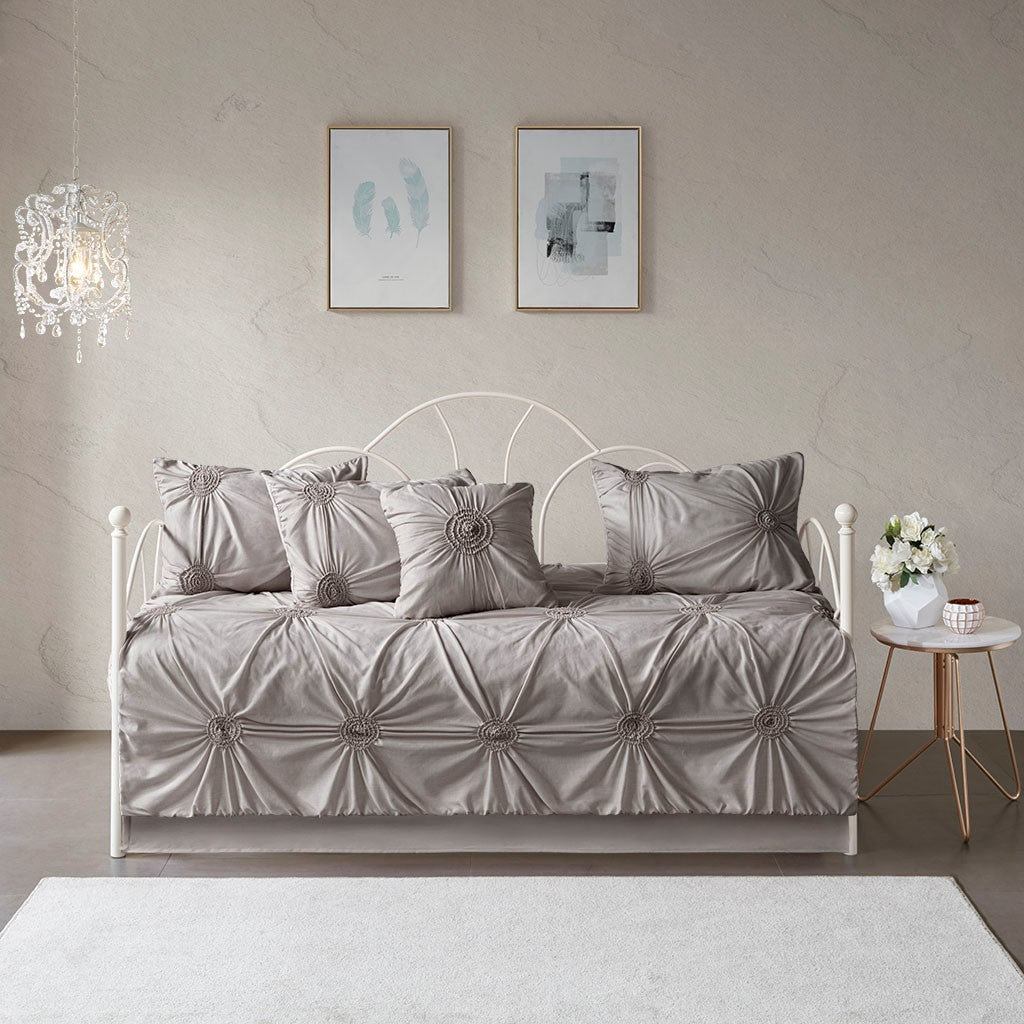 6 Piece Reversible Daybed Cover Set Dark Gray Daybed Dark Gray Polyester