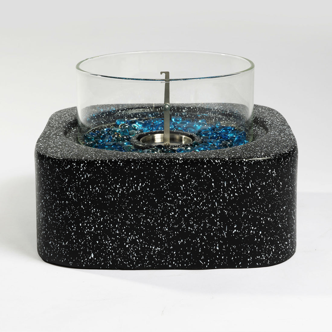 Tabletop Fire Pit With Glass Wind Guard Black Concrete