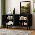 Modern 4 Door Sideboard With Convex Pattern Doors And 2 Silver Handle For Living Room, Dining Room, Kitchen Black Black Mdf