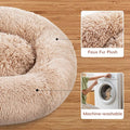 24'' Dog Bed Round Donut Washable Dog And Cat Bed In Shag Fur, Calming Dog Beds, Brown Brown Faux Fur